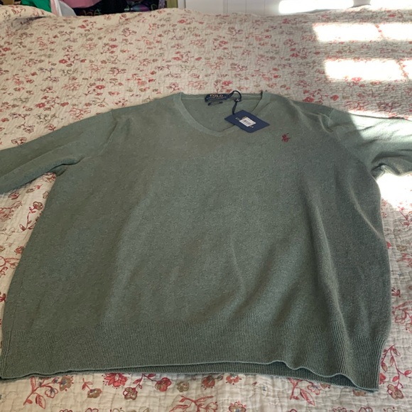 Ralph Lauren Polo green/ pink v neck sweater - Picture 1 of 4